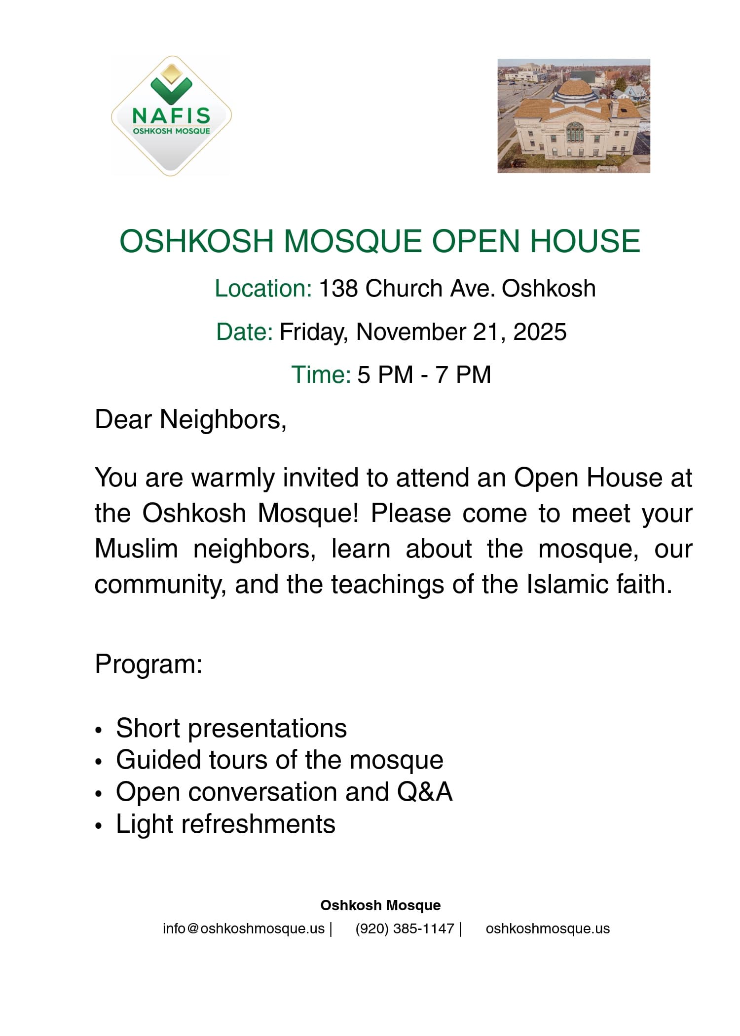 Oshkosh Mosque Open House